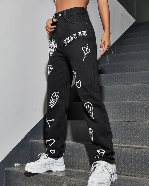 Street Jeans Women Everything Match Black Trousers - ROUTINE FASHION