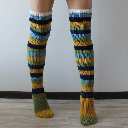 Women's Striped Over-the-knee Knitted Pile Socks - ROUTINE FASHION
