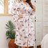 Long Robes For Women Flower Print Bathrobe V-neck Silk Sleepwear - ROUTINE FASHION