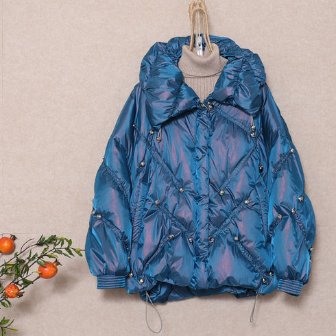 New Style Beaded Bright Fluorescent Color-changing Down Jacket Women - ROUTINE FASHION