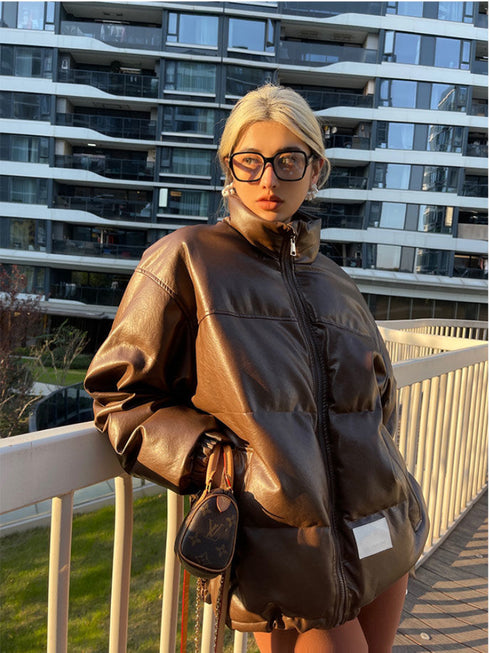 Winter Stand Collar Zipper Brown Parka Jacket Women - ROUTINE FASHION