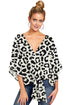 New V Neck Blouse Women Leopard Print Shirts Floral Tie Front Blouses Batwing Summer Oversize Ladies Tops - ROUTINE FASHION