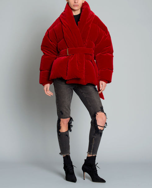 Women's Golden Velvet Winter Thick And Warm Red Short Bread Jacket - ROUTINE FASHION