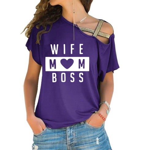 Irregular Cross Oblique Shoulder Short-sleeved T-shirt Women - ROUTINE FASHION