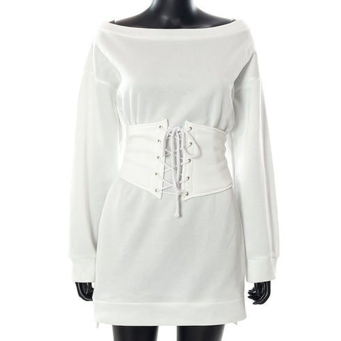 Women's Long Sleeve Tunic Drawstring Dress - ROUTINE FASHION