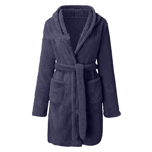 Solid Colour Hooded Home Warm Bathrobe For Women - ROUTINE FASHION