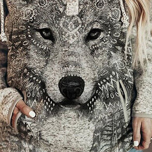 Women's Animal Wolf Print Casual Hoodie - ROUTINE FASHION